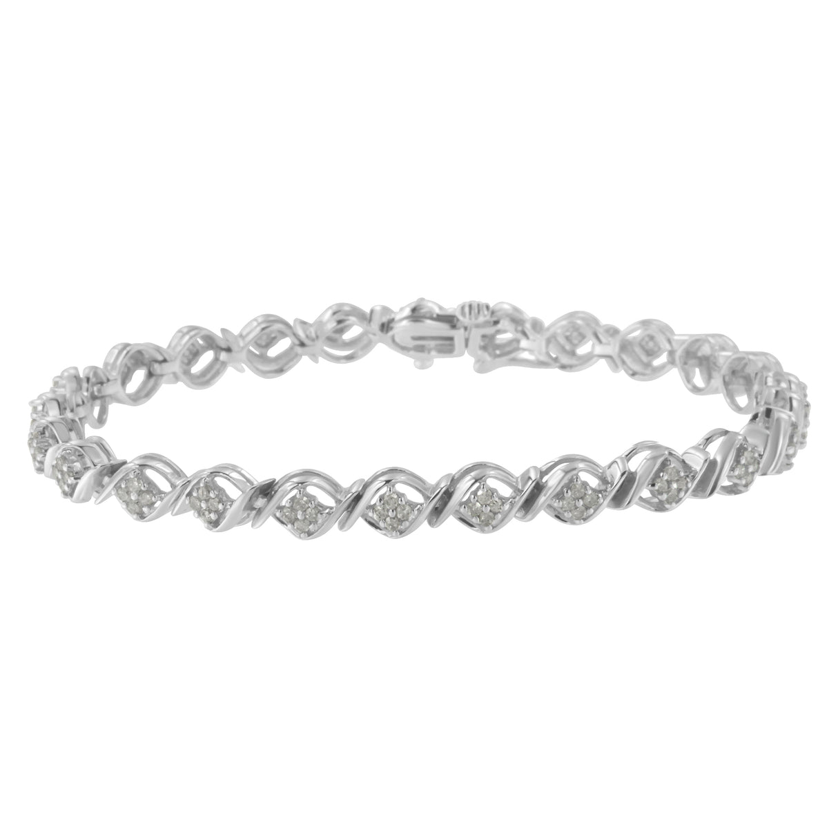 Sterling Silver Diamond Cluster Link Bracelet (1 Cttw, I-J Color, I2-I3 Clarity)
