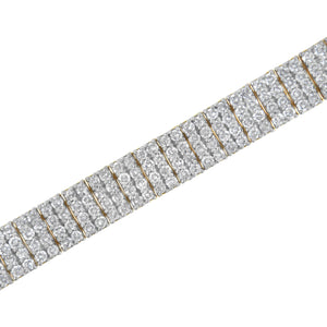 IGI Certified 14K Yellow Gold Plated Sterling Silver 10.0 Cttw Faint Brown Diamond 4 Row Tennis Bracelet