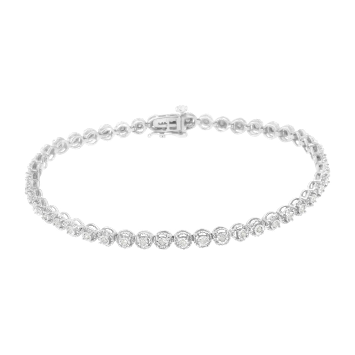 .925 Sterling Silver 1/2 Cttw Miracle-set Round-Cut Diamond Bezel Link Bracelet (I-J Color, I3 Clarity) - 7.25"