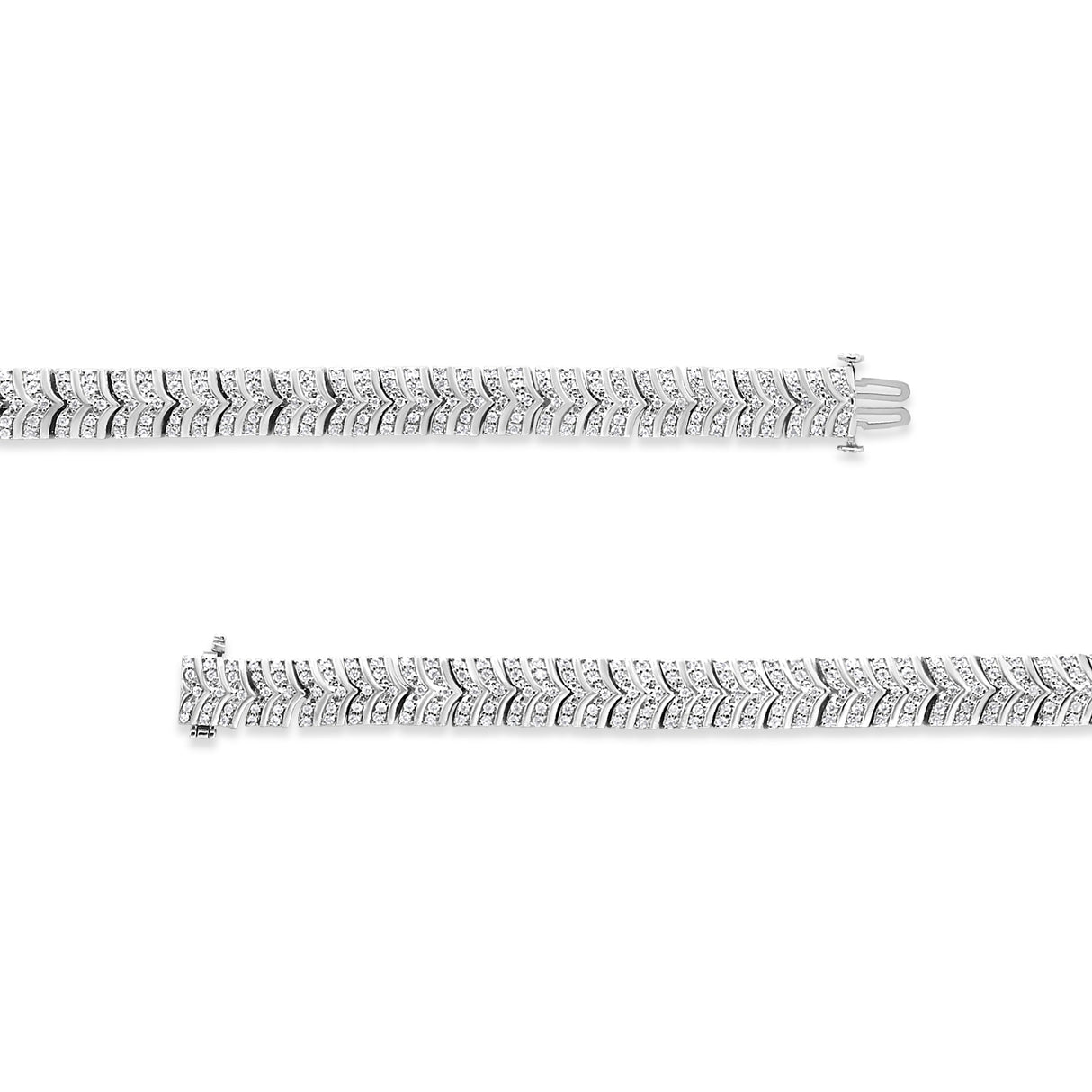 .925 Sterling Silver 3.00 Cttw Diamond Chevron Link Bracelet (I2-I3 Clarity, I-J Color) - Size 7.25"