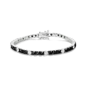 .925 Sterling Silver 3.0 Cttw Black and White Diamond Tennis Bracelet (I-J Color, I2-I3 Clarity) - 7.25" Inches