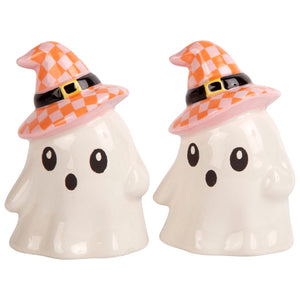 3.1"H Ghost With Witches Hat Salt & Pepper Shakers