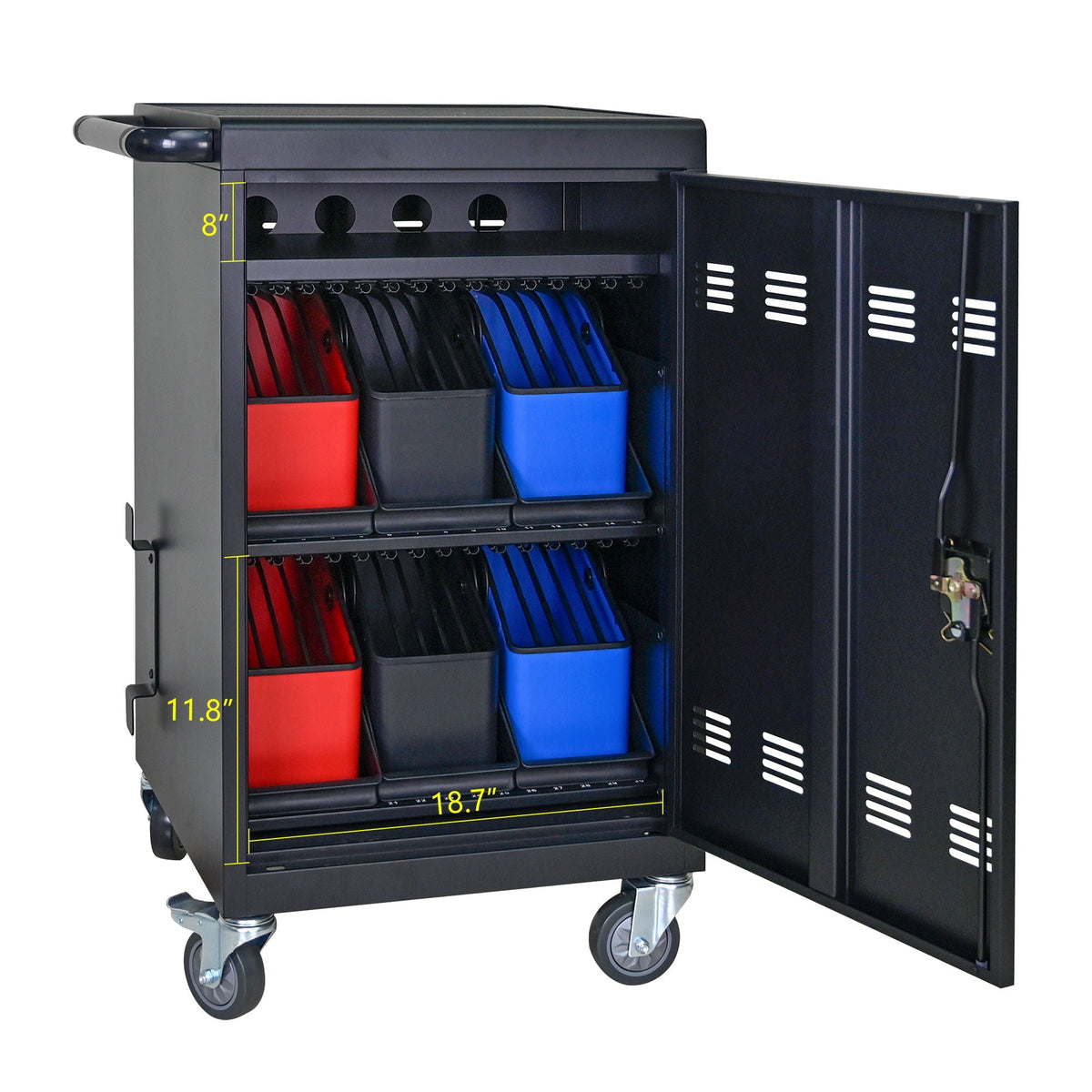 32 Bit Device Charging Trolley For Tablets And Laptops With Cable Management, Removable Doors - Matte Black
