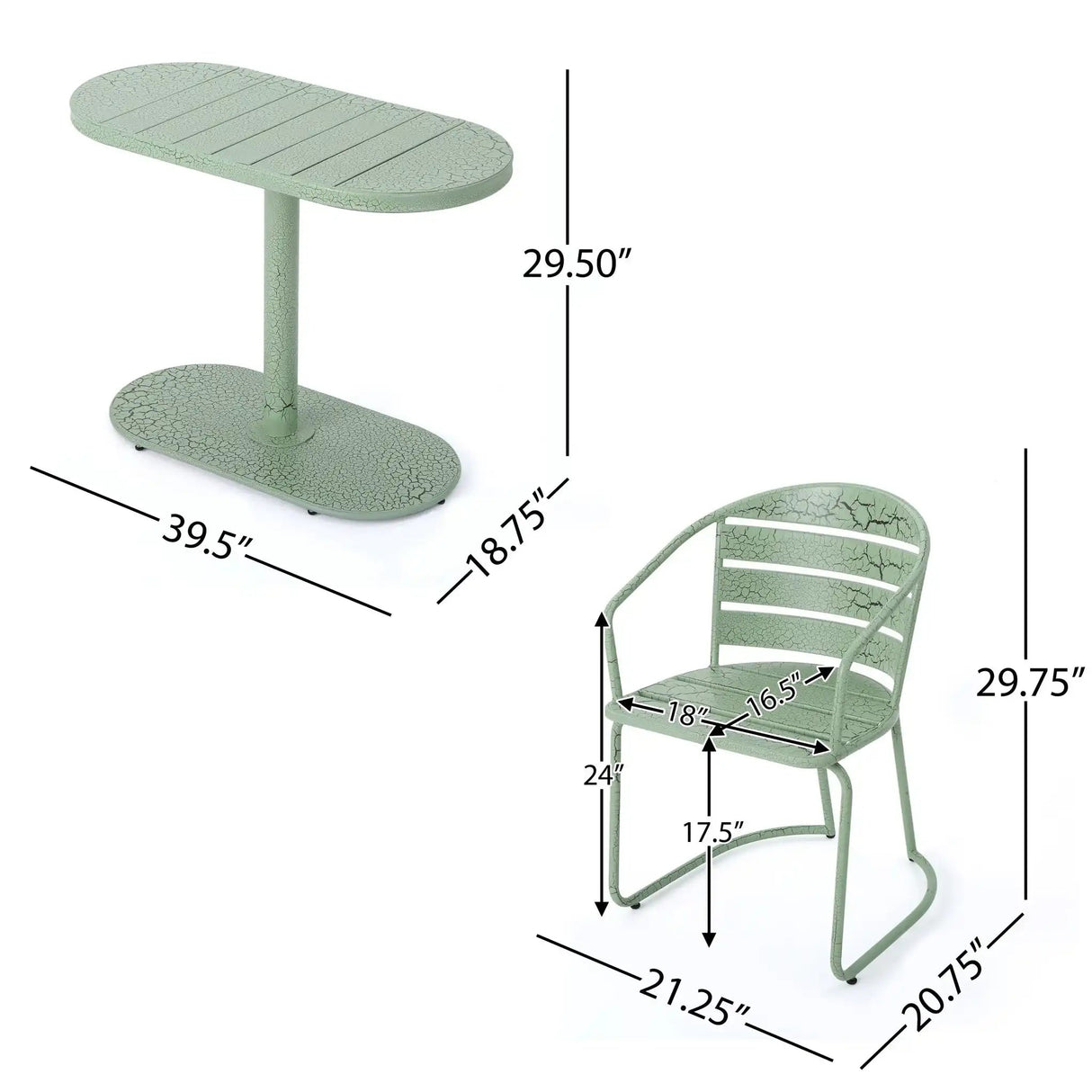 3 Piece Elegant Outdoor Bistro Set with 2 Chairs and Oval Table