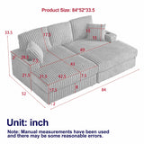 84-Inch Corduroy 3-Seater Sofa with Pillows and Ottomans