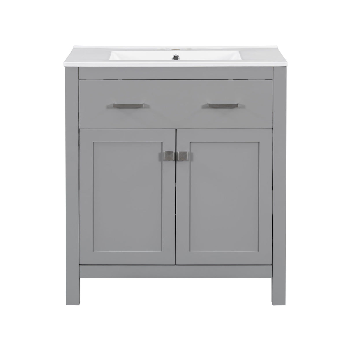 Bathroom Vanity With Ceramic Sink, Modern Single Bathroom Cabinet With 2 Doors And A Shelf, Soft Close Doors