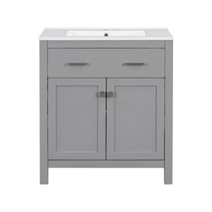 Bathroom Vanity With Ceramic Sink, Modern Single Bathroom Cabinet With 2 Doors And A Shelf, Soft Close Doors