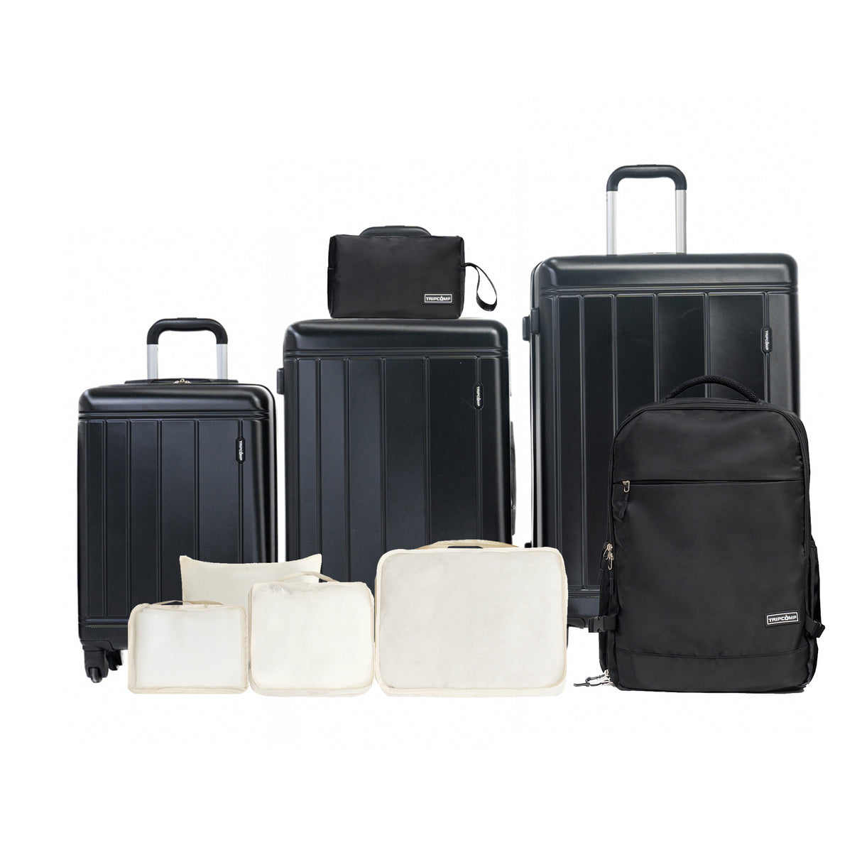9-Piece Set (20'24'28 + a backpack, a toiletry bag, and 4 storage bags) BLACK