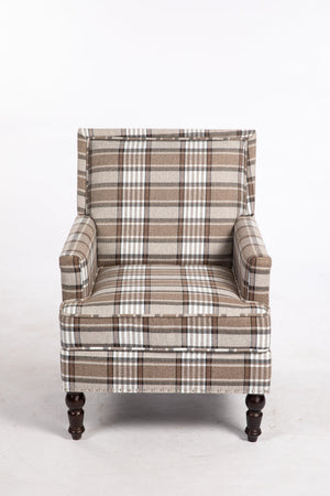 Upholstered Accent Chair with Brown Linen Fabric and Nailhead Trim