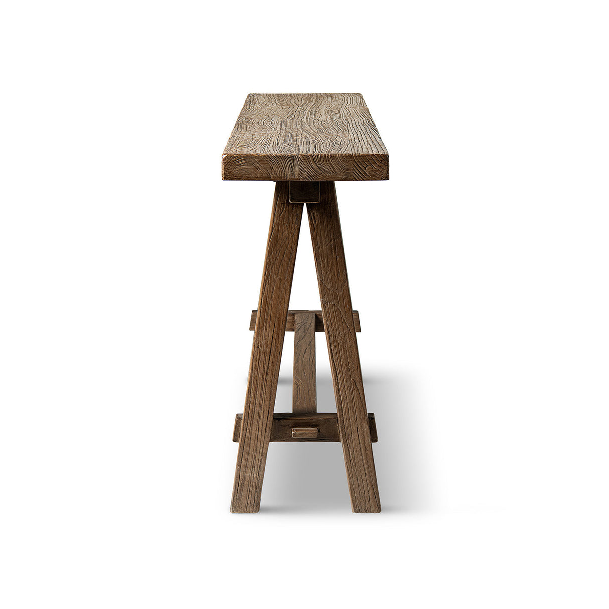Hawthorne 60' Solid Reclaimed Elm Trestle Console Table, Heritage Medium-Dark Brown