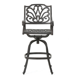 Outdoor Cast Aluminum Swivel Bar Stool with Scrolled Arms - Bronze