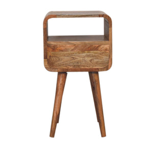 Solid Wood Mini Oak-ish Curve Nightstand, 1-Drawer, 1 Open-Slot