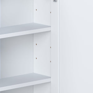 Bathroom Wall Storage Cabinet With Mirror And Adjustable Shelf, 6 Open Shelves
