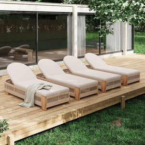 Outdoor Chaise Lounge Chair, Acacia Wood with Adjustable Backrest and Cushion