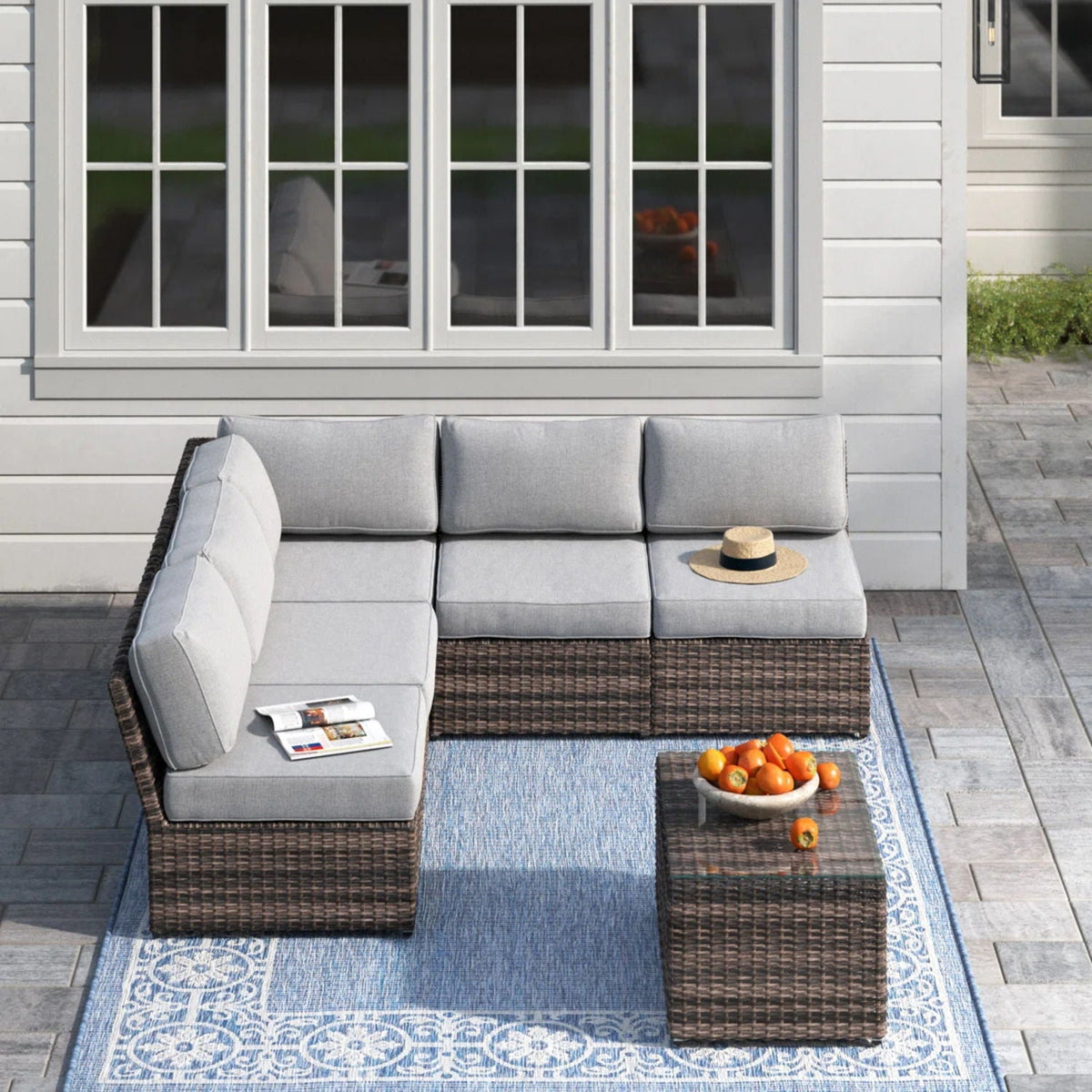 Comfortable Modern Patio Rattan Sectional Set With Cushions