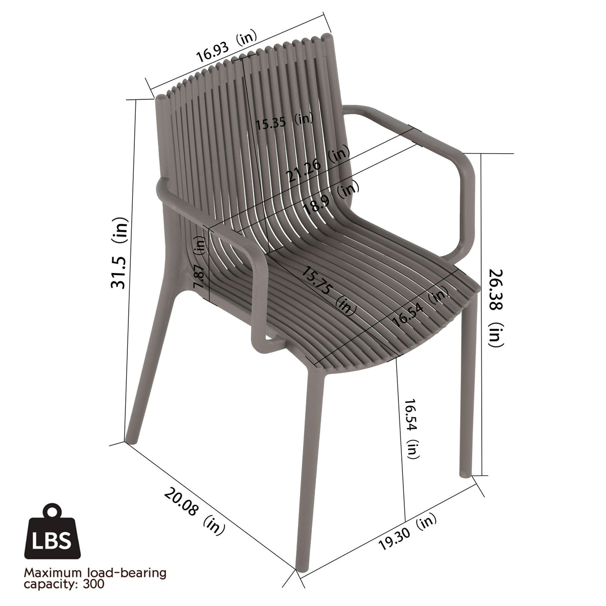 4 Piece Stackable Single Chairs With Vertical Stripe Design For All Weather