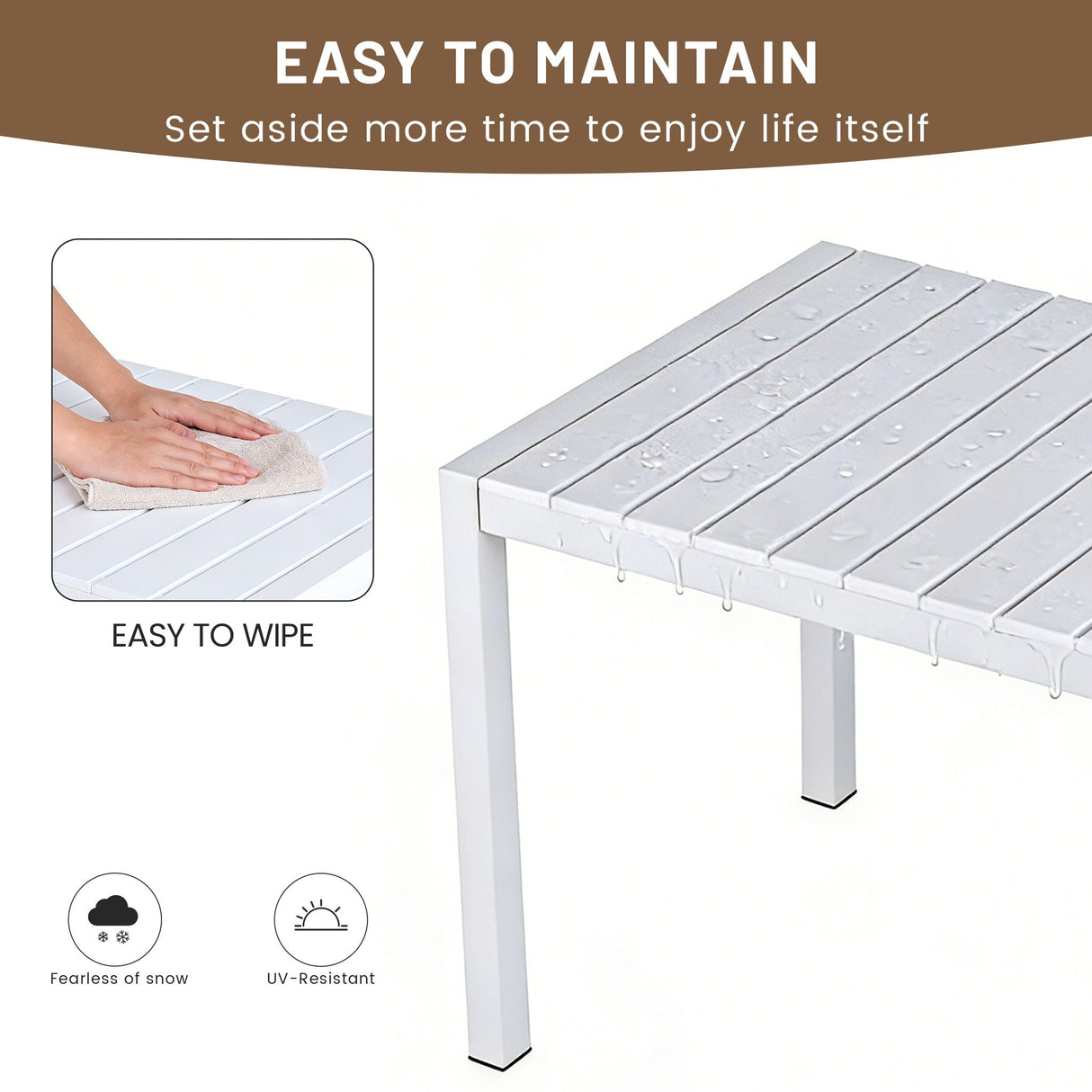 Modern Long Table, UV Resistant And Rust Proof, Pp Tabletop, UV Resistant Powder Coated Metal Legs - Snow White