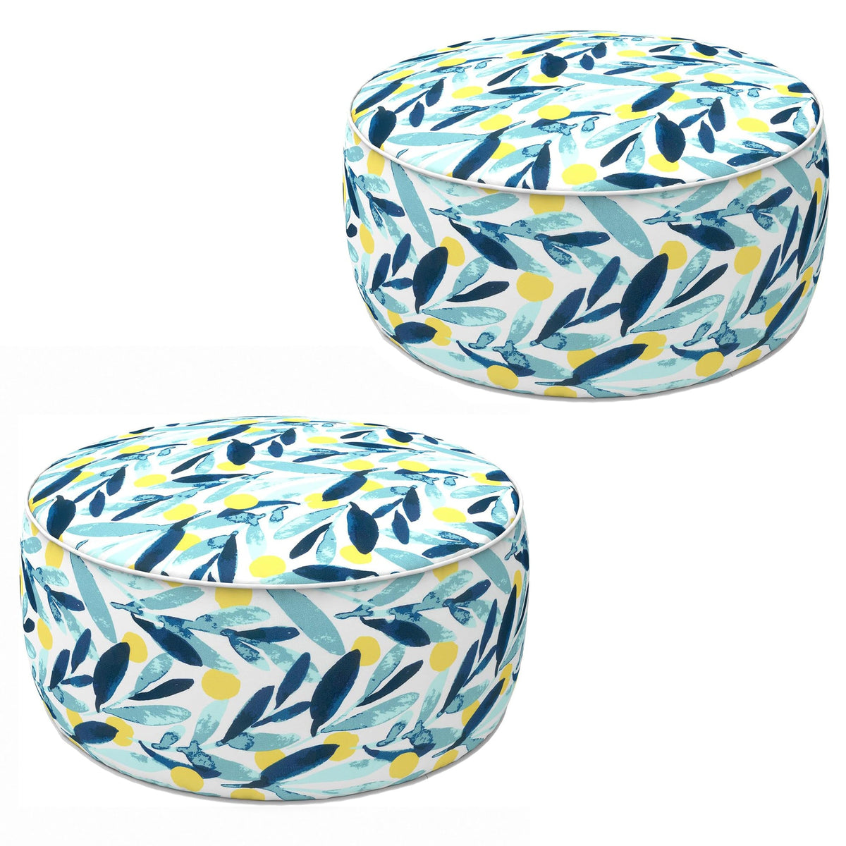 2 Pack Outdoor Inflatable Ottoman 21"x21"x9" - Coastal Leaves