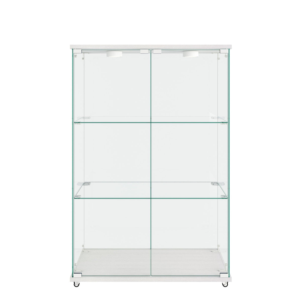 Modern Display Cabinet With LED Lights, Transparent Tempered Glass 2 Door Storage Case With 3 Shelves