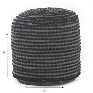 Handcrafted Cylindrical Accent Pouf with Water Resistant Fabric - White, Green, Black