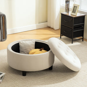29.33"W Upholstered Round Ottoman With Reversible Lid