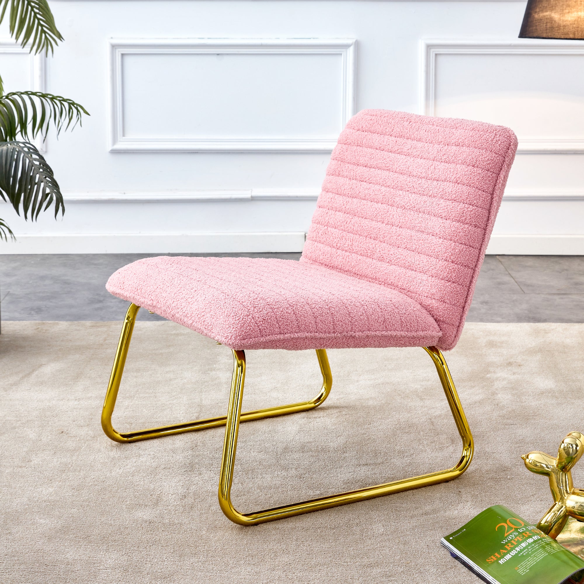 Pink-Plush-fabric--chair-with-gold-metal-legs.-Chairs-&-Seating