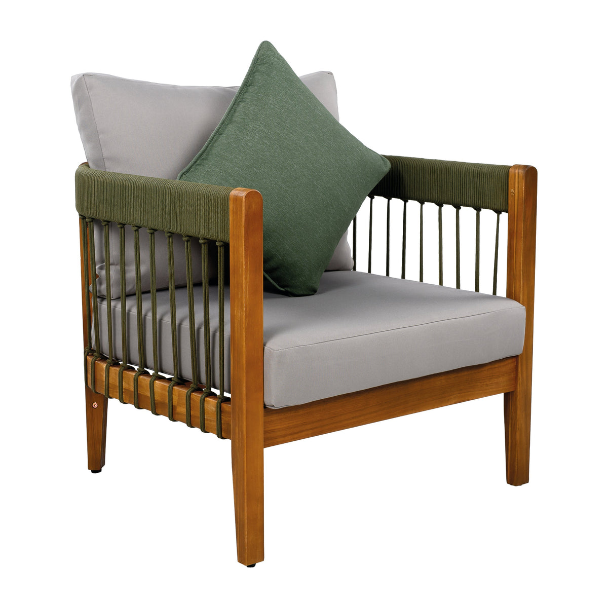 Acacia Wood Outdoor Club Chair with Handwoven Rope Accents - Natural