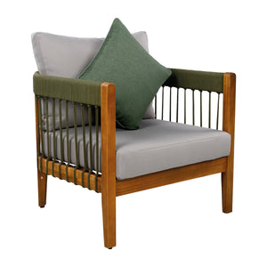 Acacia Wood Outdoor Club Chair with Handwoven Rope Accents - Natural