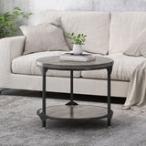 Coffee Table with Wood Patterned Tabletop and Iron Frame - Gray