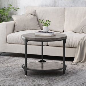 Coffee Table with Wood Patterned Tabletop and Iron Frame - Gray