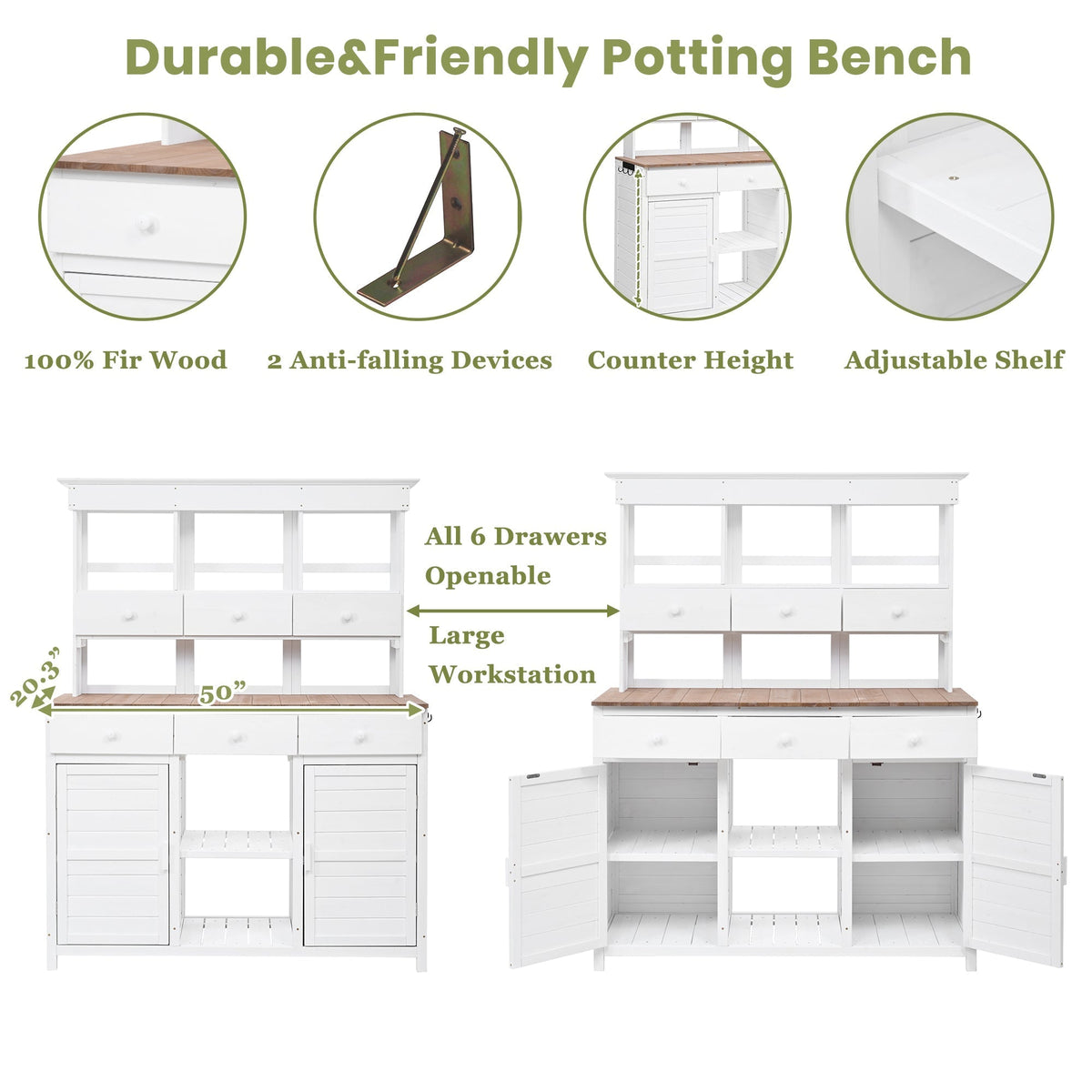 TOPMAX 65.7'' Tall Garden Potting Bench Table with Hutch
