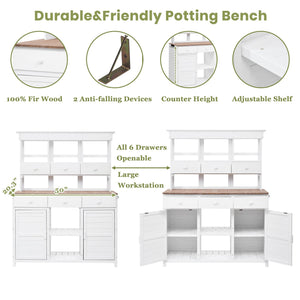 TOPMAX 65.7'' Tall Garden Potting Bench Table with Hutch