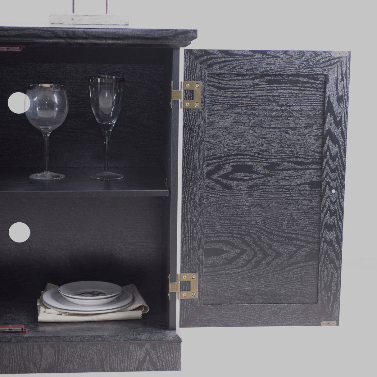 Sideboard Cabinet With Mirrored Doors, Adjustable Shelf, Metal Handles