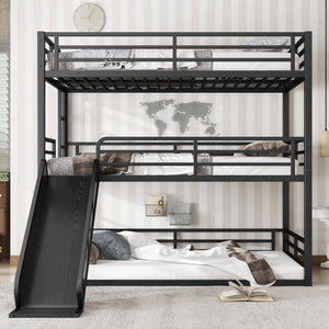 Full Over Full Over Full Bunk Bed with Slide