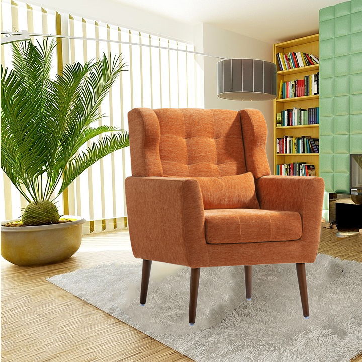 Modern Accent Chair, Arm Chairs For Living Room, Upholstered Mordern Armchair, Comfy Soft Padded Lounge Chair In Small Space, Bedroom, With Pillow, Solid Wood Leg