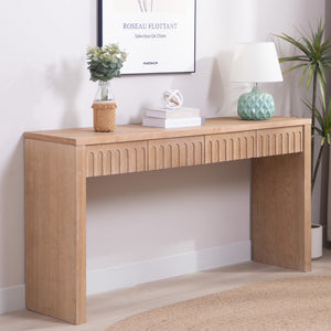 Modern Console Table with 4 Drawers – 59.2 Entryway Table in Natural Wood Finish