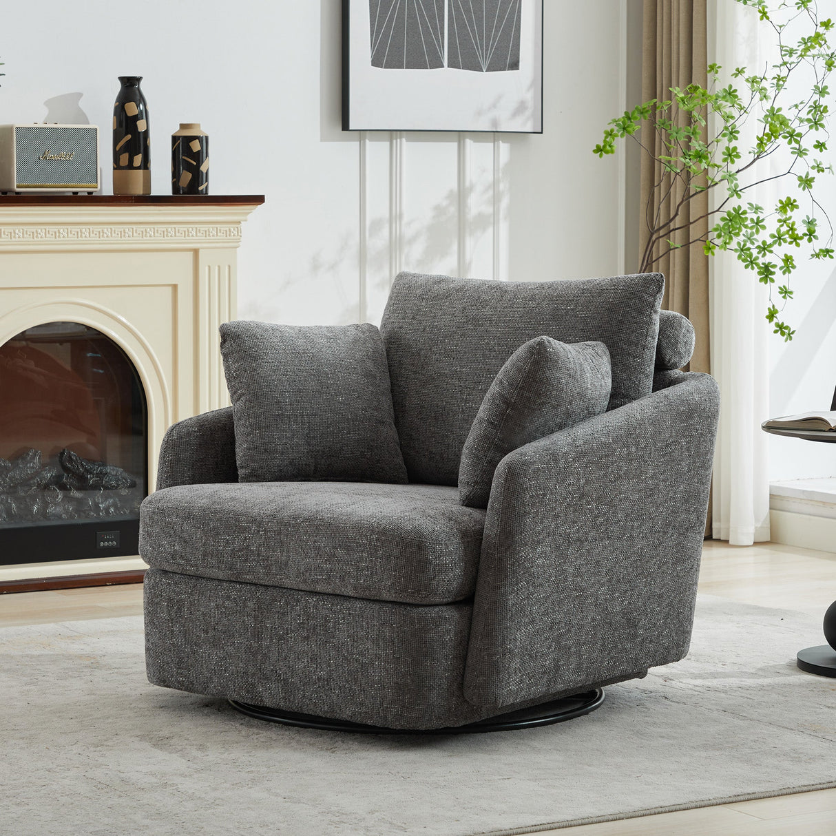 40.55"W Swivel Accent Chair With 2 Throw Pillows