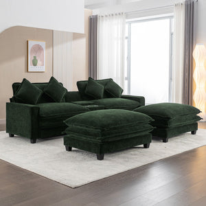 Sectional Sofa Upholstered Sofa With Two Removable Ottoman, Two USB Ports, Two Cup Holders And Large Storage Box For Living Room