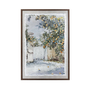 31.5x47.2' Hand-Painted Courtyard Scene Canvas Wall Art with Textured Pine Wood Frame