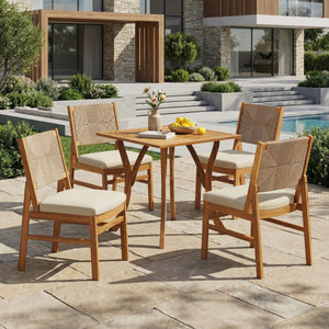 5 Piece Acacia Wood Outdoor Patio Dining Set