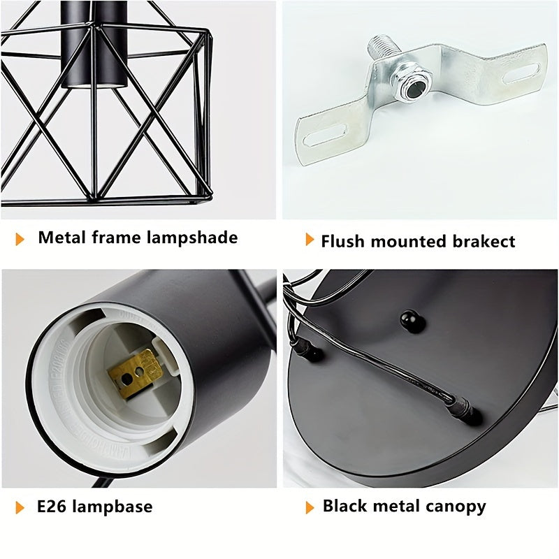 Industrial Farmhouse Pendant Light – Adjustable Metal Cage Fixture for Kitchen