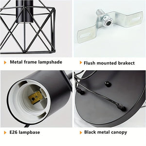 Industrial Farmhouse Pendant Light – Adjustable Metal Cage Fixture for Kitchen