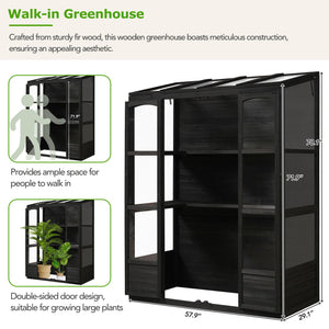 TOPMAX 78-inch Wooden Walk-in Greenhouse with Skylights and Folding Shelves