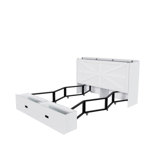 Full Murphy Bed With Storage Drawers, Charging Station, Foldable Panels, And Silent Swivel Wheels