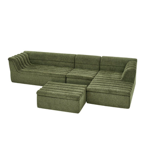 U-Shaped Modular Sectional Sofa With Chaise And Movable Ottoman With Wave-Shaped Armrest