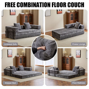 Convertible Floor Sofa Bed With Pillow Back Support Armrest