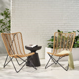 Wicker Chair With Geometric Cross Base (Set of 2) - Light Brown
