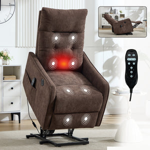 Brown Chenille Single Motor Power Lift Recliner Chair