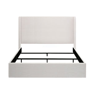 Caron Upholstered Wingback Bed with 52.3' High Headboard in Textured Ivory Canvas Chenille, King Size