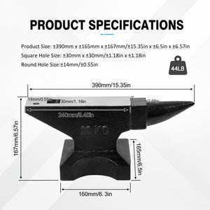 44 Lbs High Hardness Rugged Round Horn Anvil Blacksmith - Black